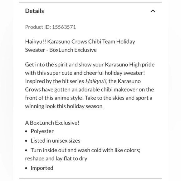 BoxLunch x Haikyu!! NWOT Karasuno Crows Chibi Team Holiday Sweater - Picture 7 of 7